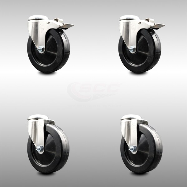 Service Caster 5 Inch 316SS Hard Rubber Wheel Swivel Bolt Hole Caster Set with 2 Lock Brake SCC SCC-SS316BHTTL20S514-HRS-2-S-2 - main